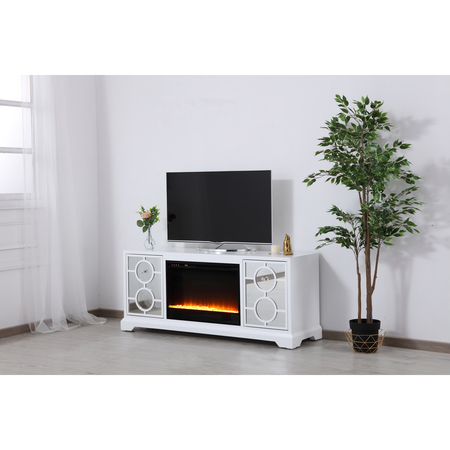 Elegant Decor 60 In. Mirrored Tv Stand With Crystal Fireplace Insert In White, 2PK MF801WH-F2